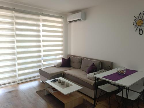 a living room with a couch and a table at Apartman Sara S in Veliko Gradište