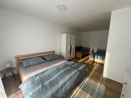 a bedroom with a bed and a chair in it at Ubytování Na Louce in Náchod