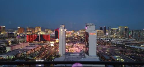 a view of a city at night with traffic at Palms Place Luxury 35th Floor Unit with Amazing Strip View in Las Vegas