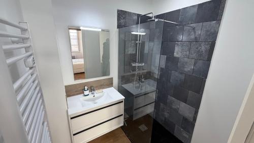 une salle de bain avec un lavabo et une douche dans l'établissement T2 cocooning Toulon center-4 people, à Toulon