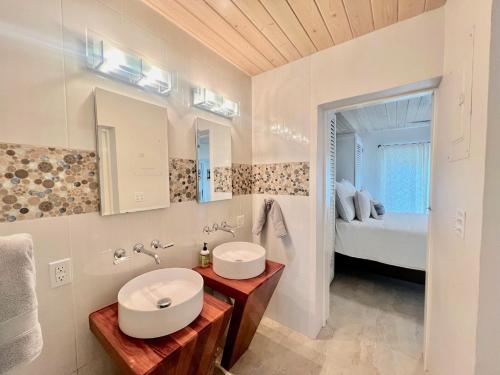un bagno con lavandino e specchio di Waterfall Pool Villa with Private Mini Golf Course a Coral Bay