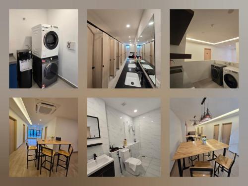 a collage of photos of a kitchen and a living room at Seko Suites by Aurelius Chow Kit in Kuala Lumpur