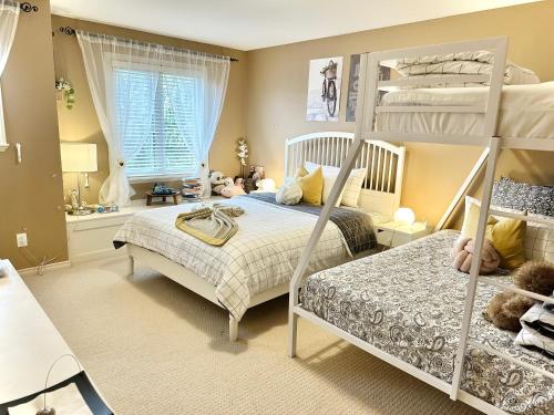 a bedroom with a bunk bed with a ladder at Scorpion Hiuse Langley -Two rooms Family suite in Langley