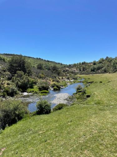 a river in the middle of a grassy field at Casa Rural Taller del Nogal 