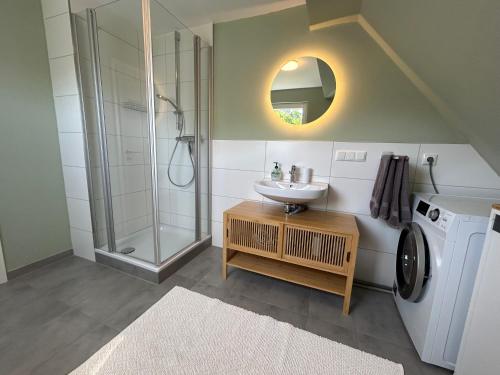 Ferienwohnung am Wald in der Südheideにあるベッド