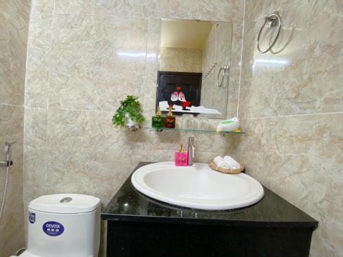 a bathroom with a sink and a mirror at Daisy Homestay Hoian in Hoi An