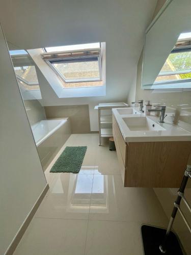 La salle de bains est pourvue d'un lavabo et d'une lucarne. dans l'établissement Villa Monica, à Baud