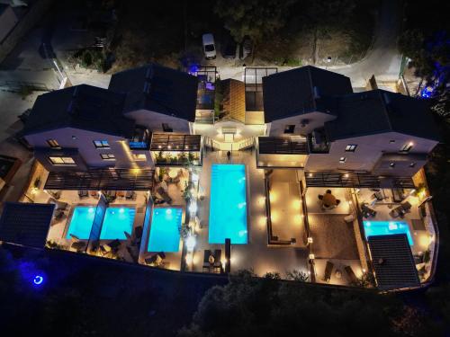 an aerial view of a house at night at September15 Suites- Meganisi in Meganisi