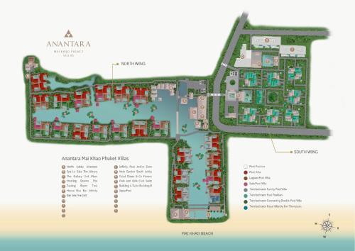 ein Lageplan für die Residenzen im Dorf Akkineni in der Unterkunft Anantara Mai Khao Phuket Villas in Mai Khao Beach