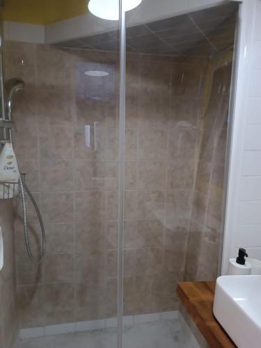a shower with a glass door in a bathroom at The house of Narnia in Narni