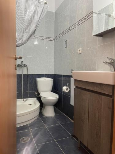 a bathroom with a toilet and a sink at Vasilakis Apartments 3 in Chios