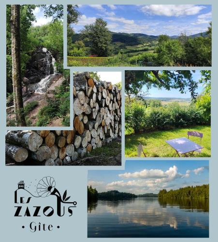 a collage of photos with a picture of a lake at Chambre Swingy - Gîte les Zazous in Lormes