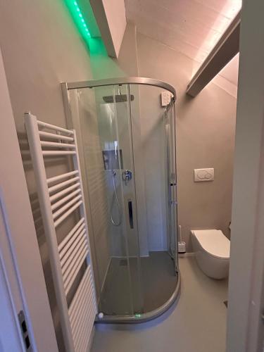 una ducha de cristal en un baño con inodoro en Suite Panoramic Attico, en Terni