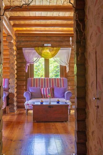 a living room with a couch and a window at Yliessa Chalet in Domnista