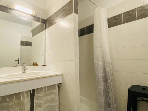 un baño con lavabo y ducha en ACROPOLIS - Parking, en Rodez