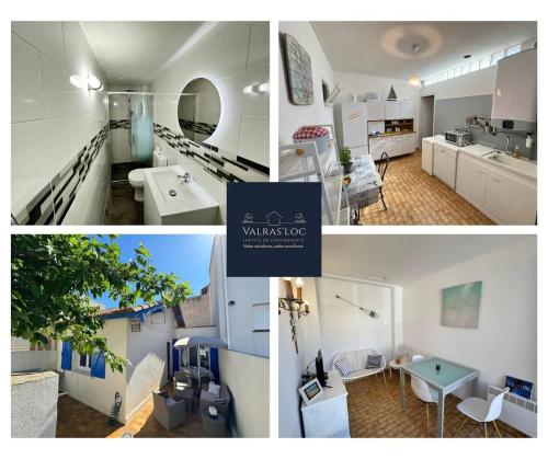 un collage de photos d'une cuisine et d'un salon dans l'établissement Valras-Loc - Maison de Pecheur, à Valras-Plage