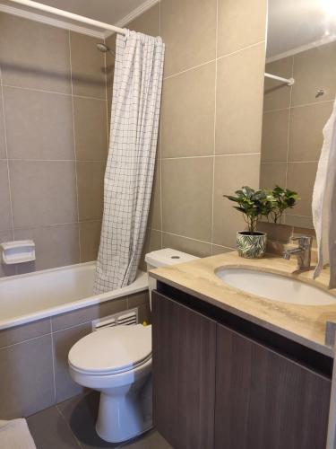a bathroom with a toilet and a sink at Departamento Ejecutivo - central en Calama in Calama
