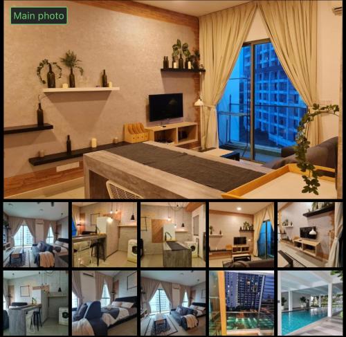 a collage of pictures of a living room and a living room at Suncatcher STUDIO by SM Hub in Cyberjaya
