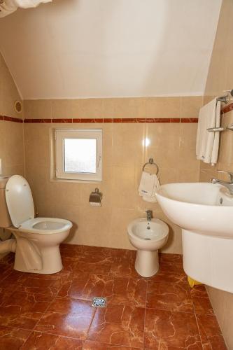 a bathroom with a toilet and a sink at Family Hotel Mimosa in Tsarevo