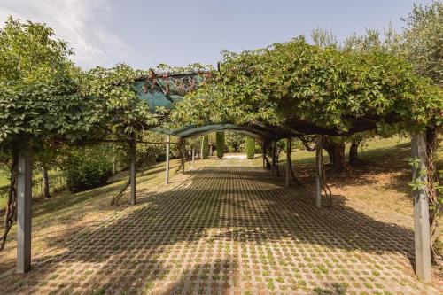 an arbor with trees and a brick path at Villa Le 12 Querce in Castel di Mezzo