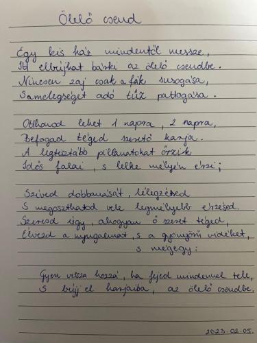 a letter from a student to his teacher at Vándor Székely Vendégház in Nagybörzsöny