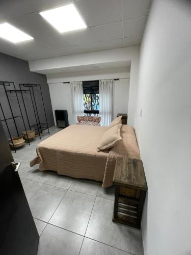 a bedroom with a large bed and a table at Apartment del centro in Santa Rosa