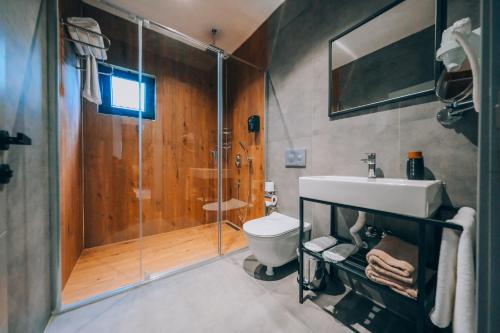 a bathroom with a shower and a toilet and a sink at The Green Park Sapanca in Sapanca