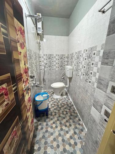ein Badezimmer mit Toilette und Dusche in der Unterkunft TEMPLE VIEW GUEST HOUSE in Hampi