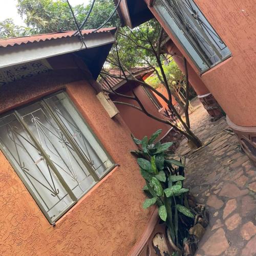 a window on the side of a building with a plant at Nilonian Holiday Villa Guest House in Jinja