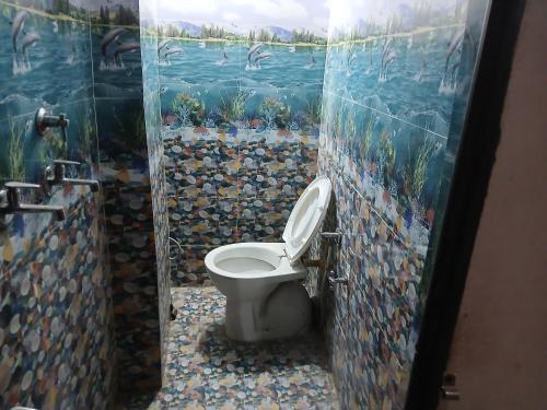 バラナシにあるKashvi Home Stayのモザイクの壁のバスルーム(トイレ付)