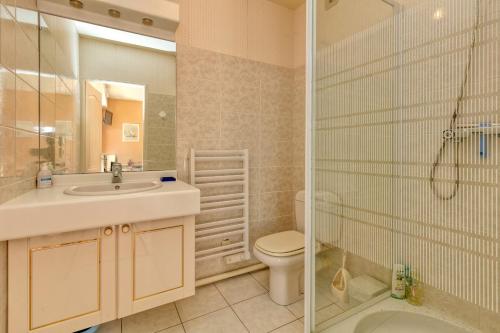 a bathroom with a sink and a toilet and a shower at Studio Cosy Au Bord De L'eau in Le Pouliguen