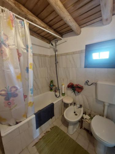 a bathroom with a tub and a toilet and a sink at Casa da Tartaruga - Marvão in Santo António das Areias