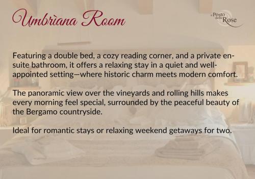 a sign that says nutritional roomeaturing a double bed a cozy receiving corner at B&B Il Posto delle Rose in Almenno San Salvatore