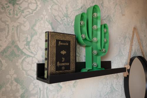 a shelf with a book and a green cactus at Aretium in Arezzo