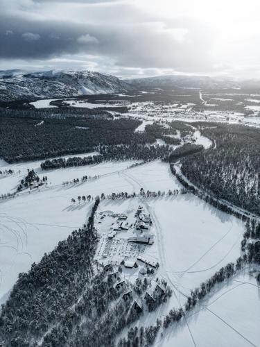 an aerial view of a resort in the snow at Holmen Husky Lodge in Alta