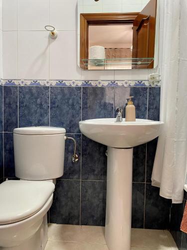 a bathroom with a toilet and a sink at La Vega Rooms in Huelva