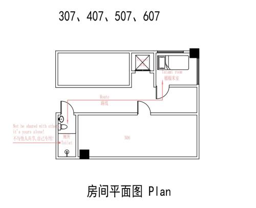 a floor plan of a small house with a diagram at Katsu Hotel 新今宮 in Osaka