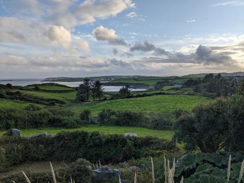 a green field with trees and a body of water at West Colla Place in Schull