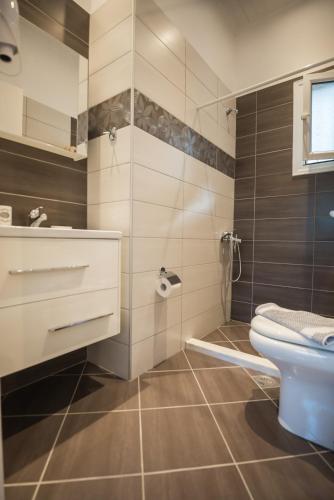 a bathroom with a toilet and a sink at Velanidia House in Lygia