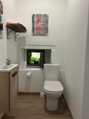 a white bathroom with a toilet and a sink at Casa Cueto in Sel de la Carrera