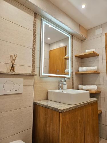 a bathroom with a sink and a mirror at Villa Dora in Bajčići