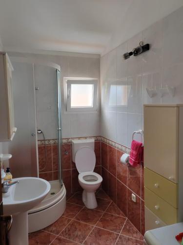 a bathroom with a toilet and a sink and a shower at Apartman Ferri 3 in Vrbanj