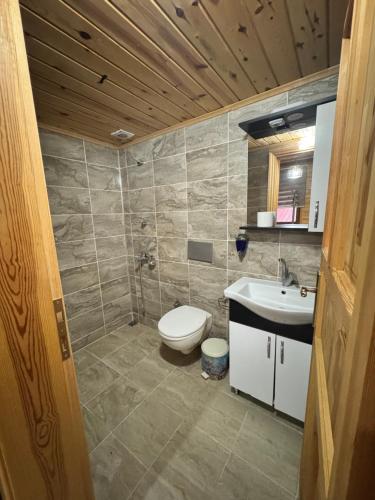 a bathroom with a toilet and a sink at Mavera Suite in Uzungöl