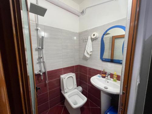 un baño con inodoro y lavabo en Ajla Apartment, en Ksamil