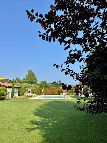 a view of a yard with a swimming pool at Rustico del Chiasso in Capannori