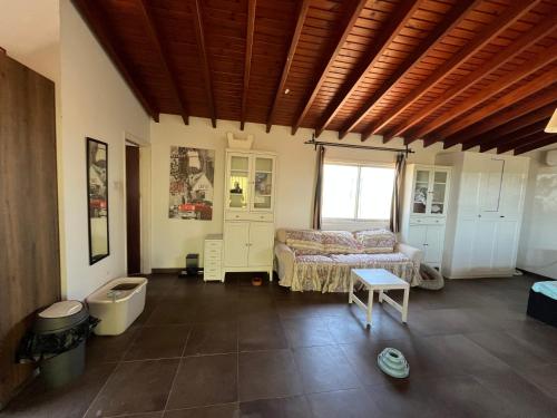 a living room with a couch and a bed at Digital Detox with 100 Animals Nature Stay in Dasaki Achnas 