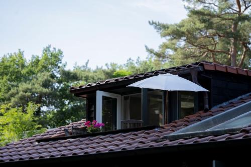 an umbrella sitting on top of a roof at Bed, Boom en Droom in Rolde