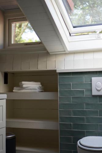 a bathroom with a toilet and a skylight at Bed, Boom en Droom in Rolde