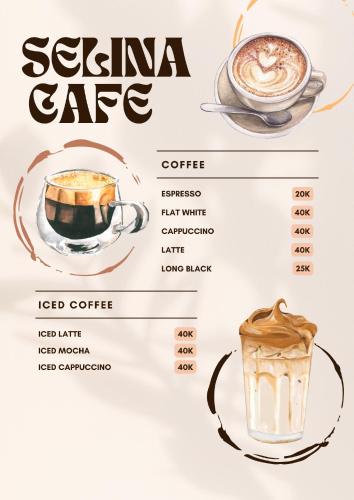 eine Speisekarte für ein lateinamerikanisches Café mit einer Tasse Kaffee in der Unterkunft Villa Selina in Tejakula