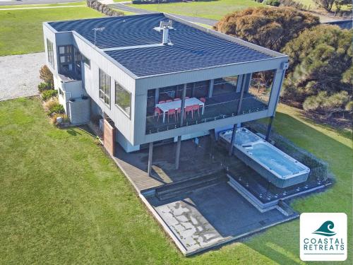 an overhead view of a house with a pool at Alonda - Ocean Views in San Remo